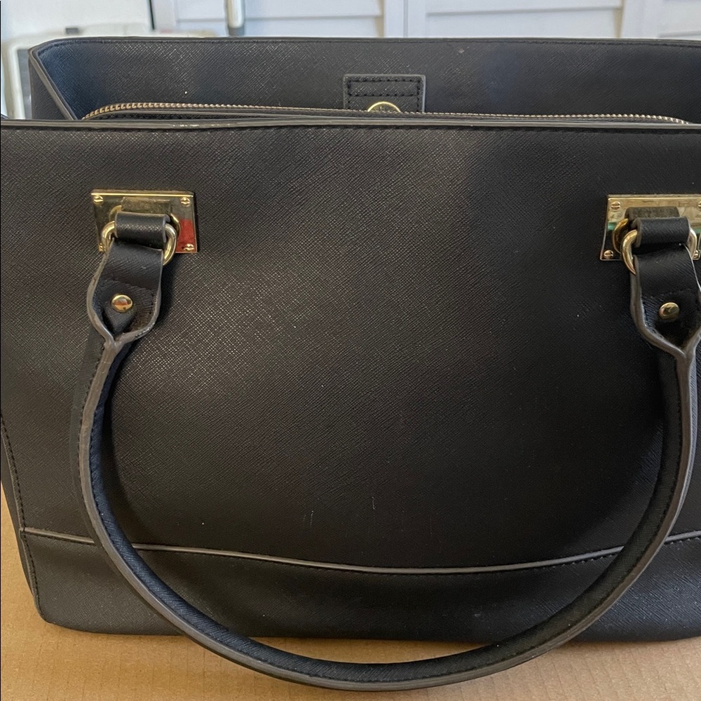Anne Klein Black Saffiano Tote with Gold Hardware - Picture 3 of 4